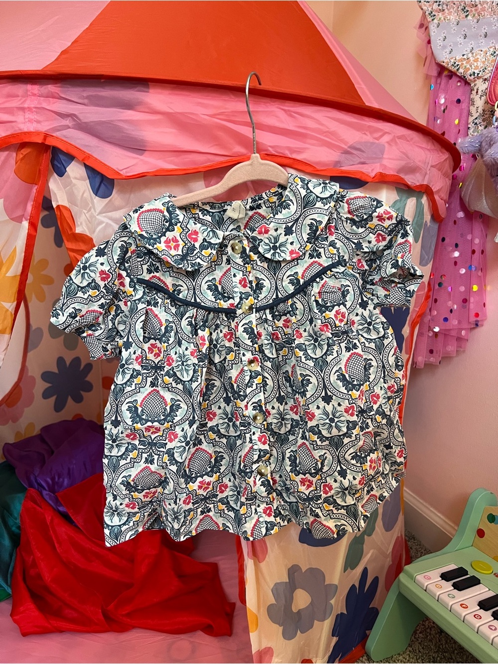 kate quinn Navy, Pink & White Floral Short-Sleeve Top